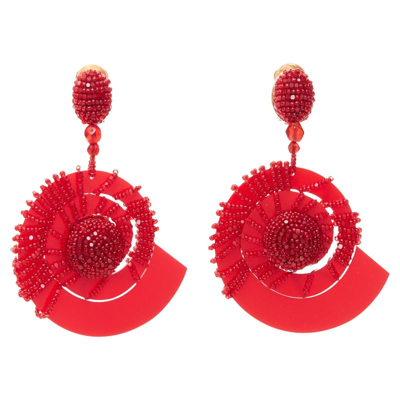Oscar De La Renta Beaded Acrylic Spiral Shell Dangling Clip On Earrings 674$